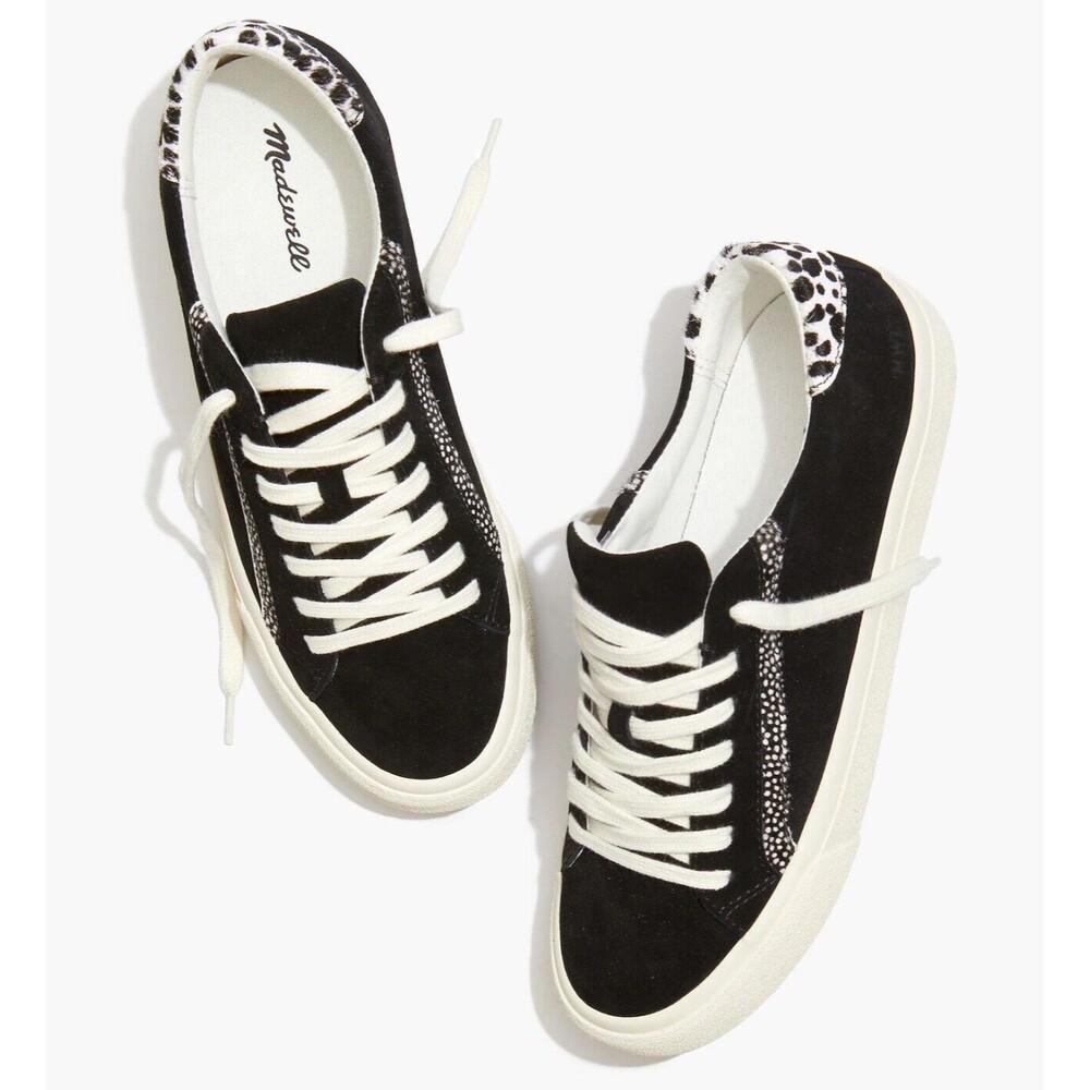 Madewell Sidewalk Low Top Sneakers Suede & Spot Calf Hair Black Ivory Multi New